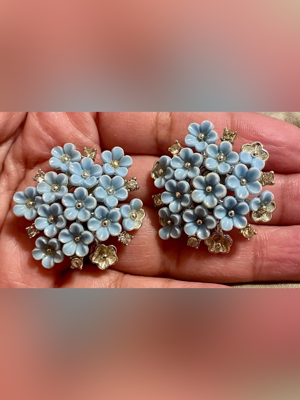 Coro Light Blue Floral Cluster Earrings - Women's Jewelry